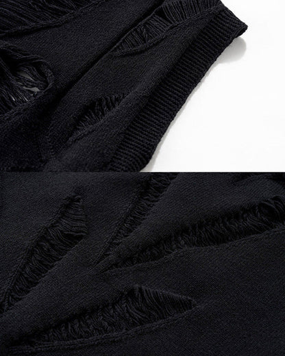 New Dark Distressed Cutout Sleeveless Knit Top
