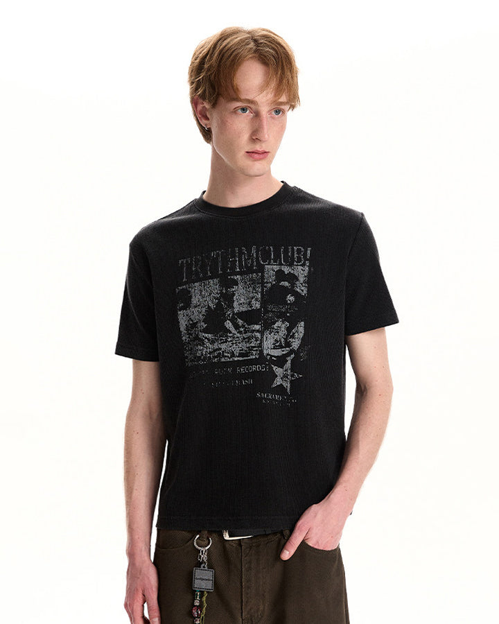 Waffle New Texture Vintage Washed Short T-Shirt