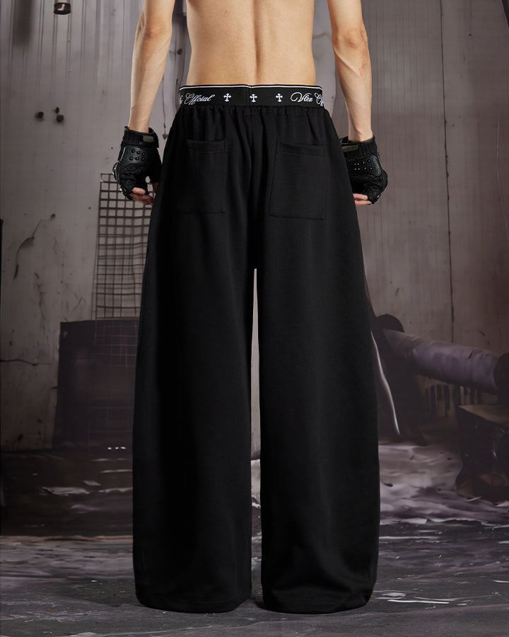GRYFT Retro Letter Print Wide Leg Sweatpants