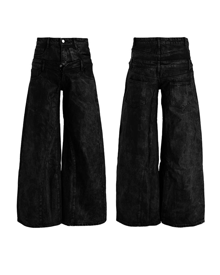 New Red Acid Wash Gothic Wide Leg Jeans