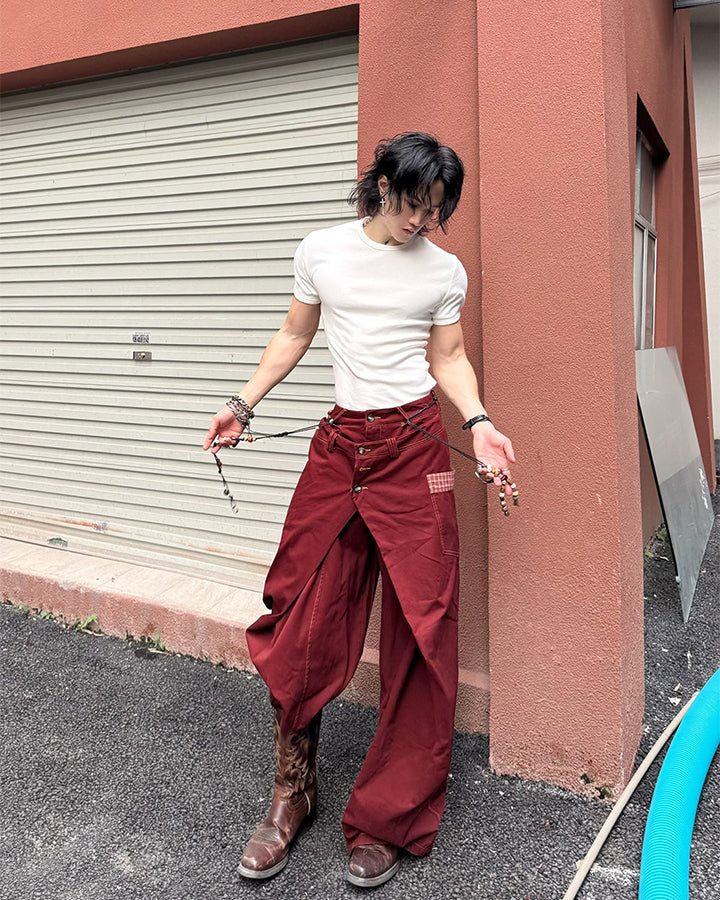 Deconstructed Double-Layer Panel Pants