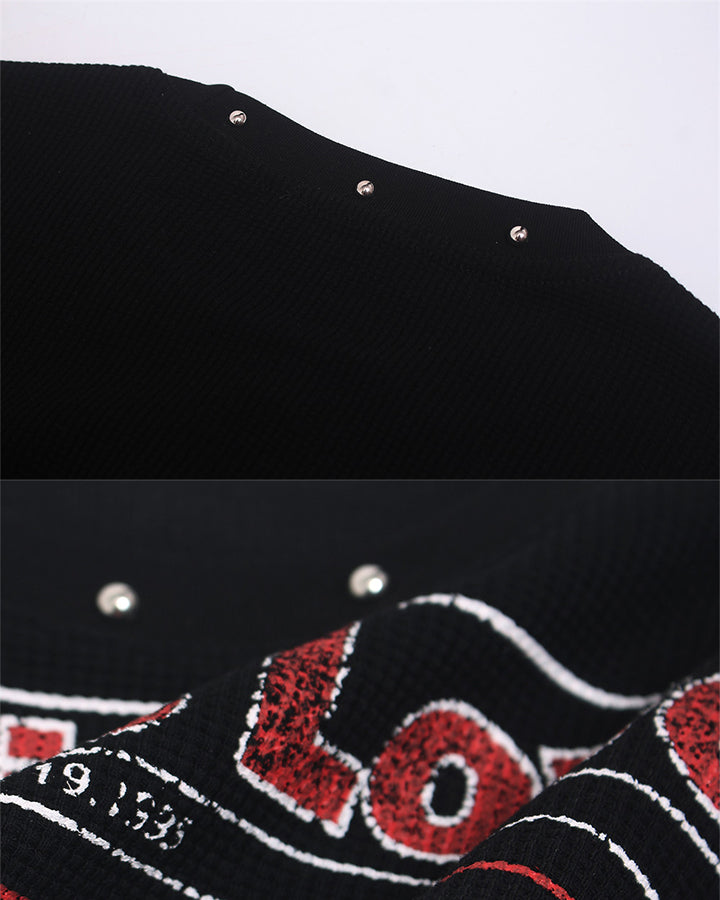 GRYFT Street Newspaper Graphic Studded Long-Sleeve T-Shirt