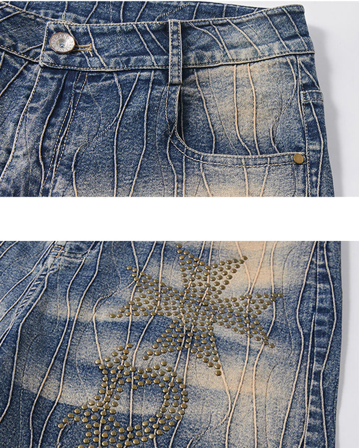 New Vintage Y2K Washed Cross Star Rhinestone Jeans