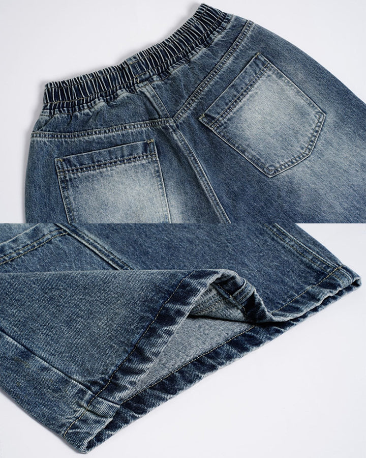 High Street Drawstring New Panel Cropped Denim Pants