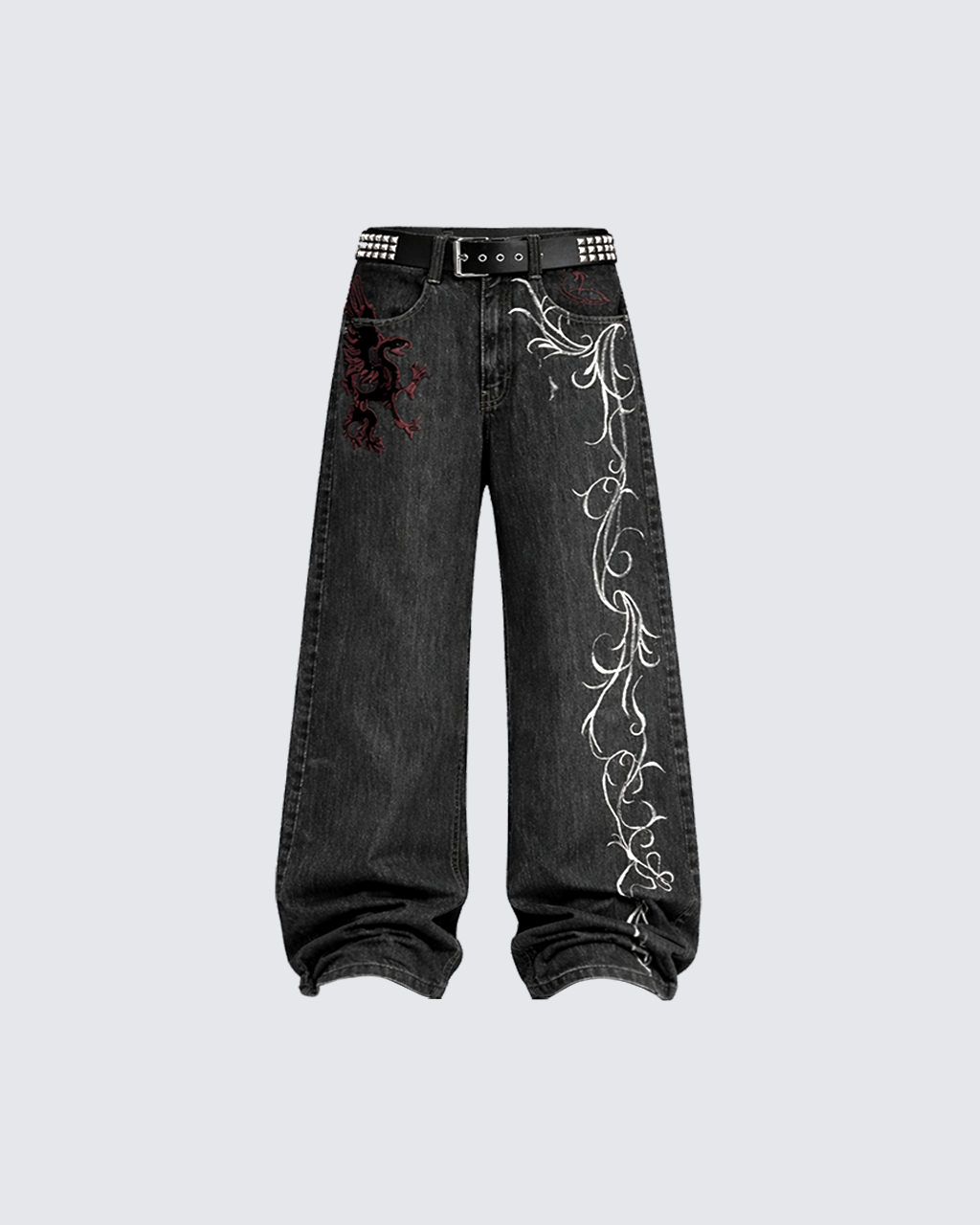 Dragon Embroidery Gothic Loose Denim Pants
