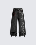 Dragon Embroidery Gothic Loose Denim Pants