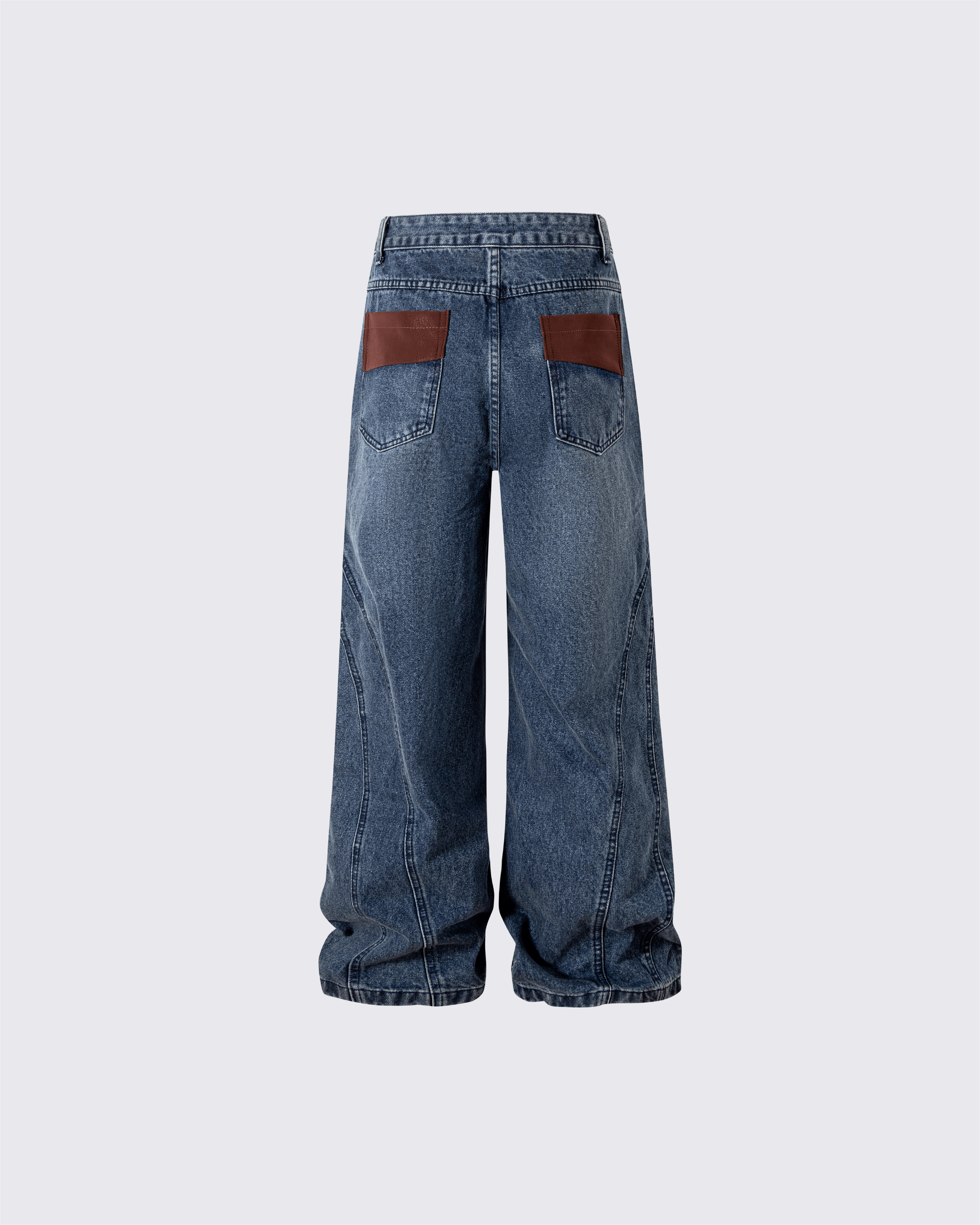 Leather Patch Pocket with Studded Detail Denim Pants