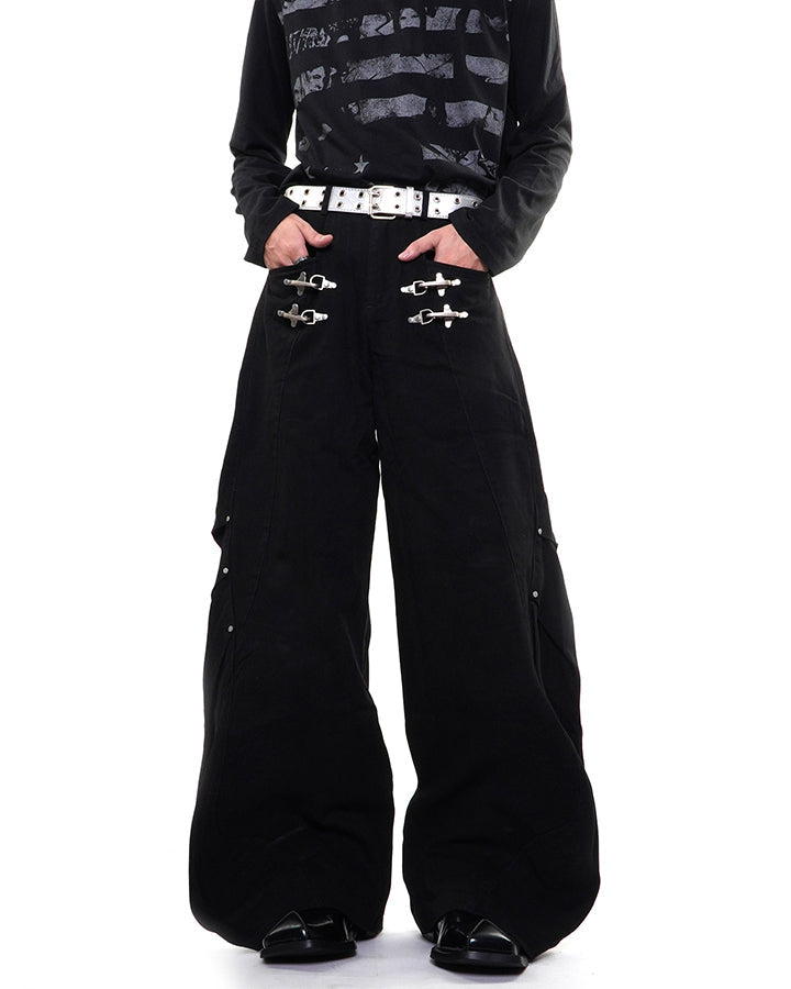 GRYFT Gothic Buckle Draped Wide Leg Pants