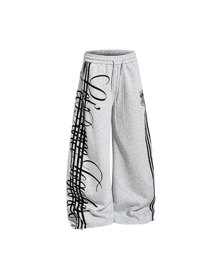 Curved Script Stripe Wide-Leg Sweatpants