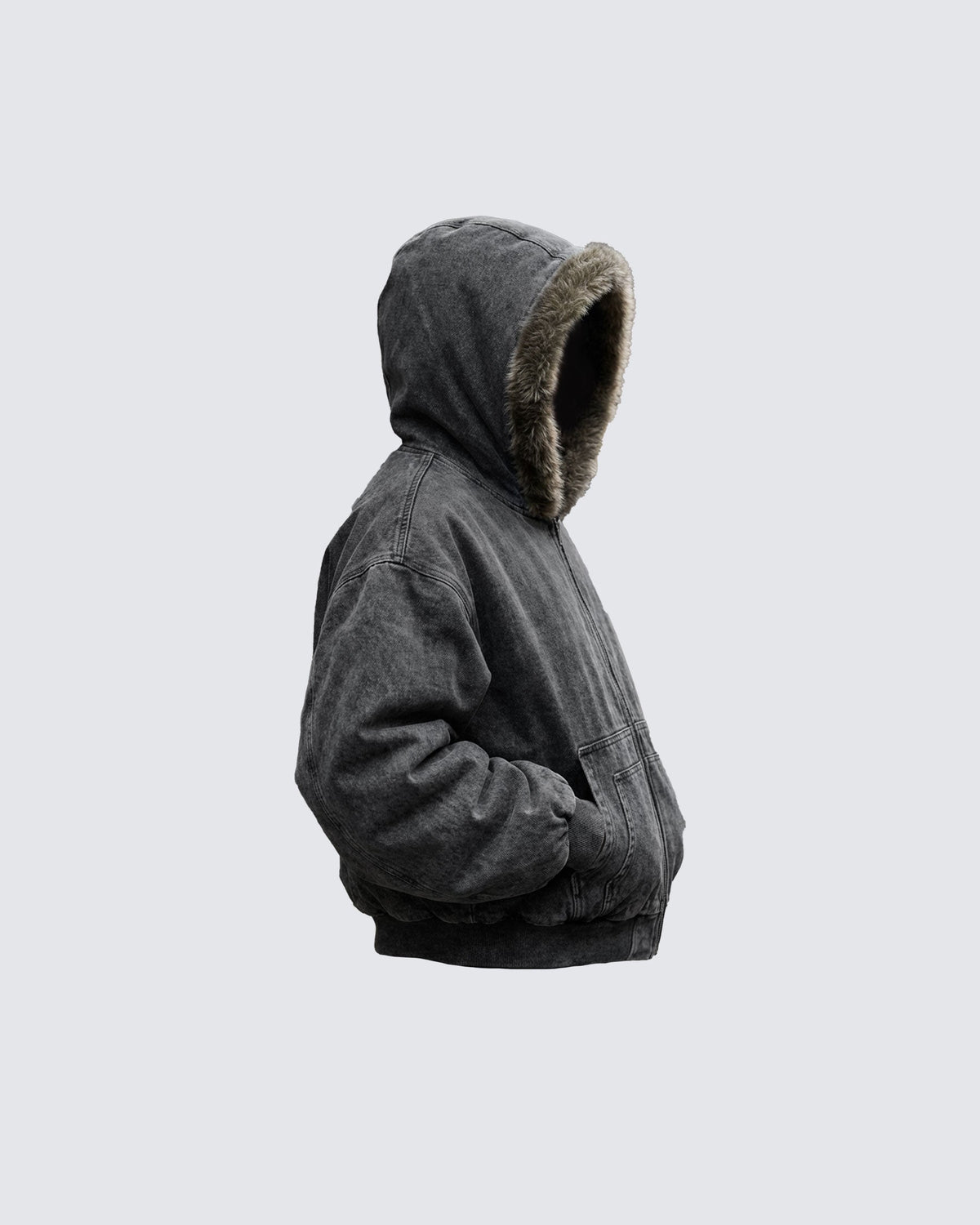Cropped-Boxy Hoodie in Stone-Washed Cotton