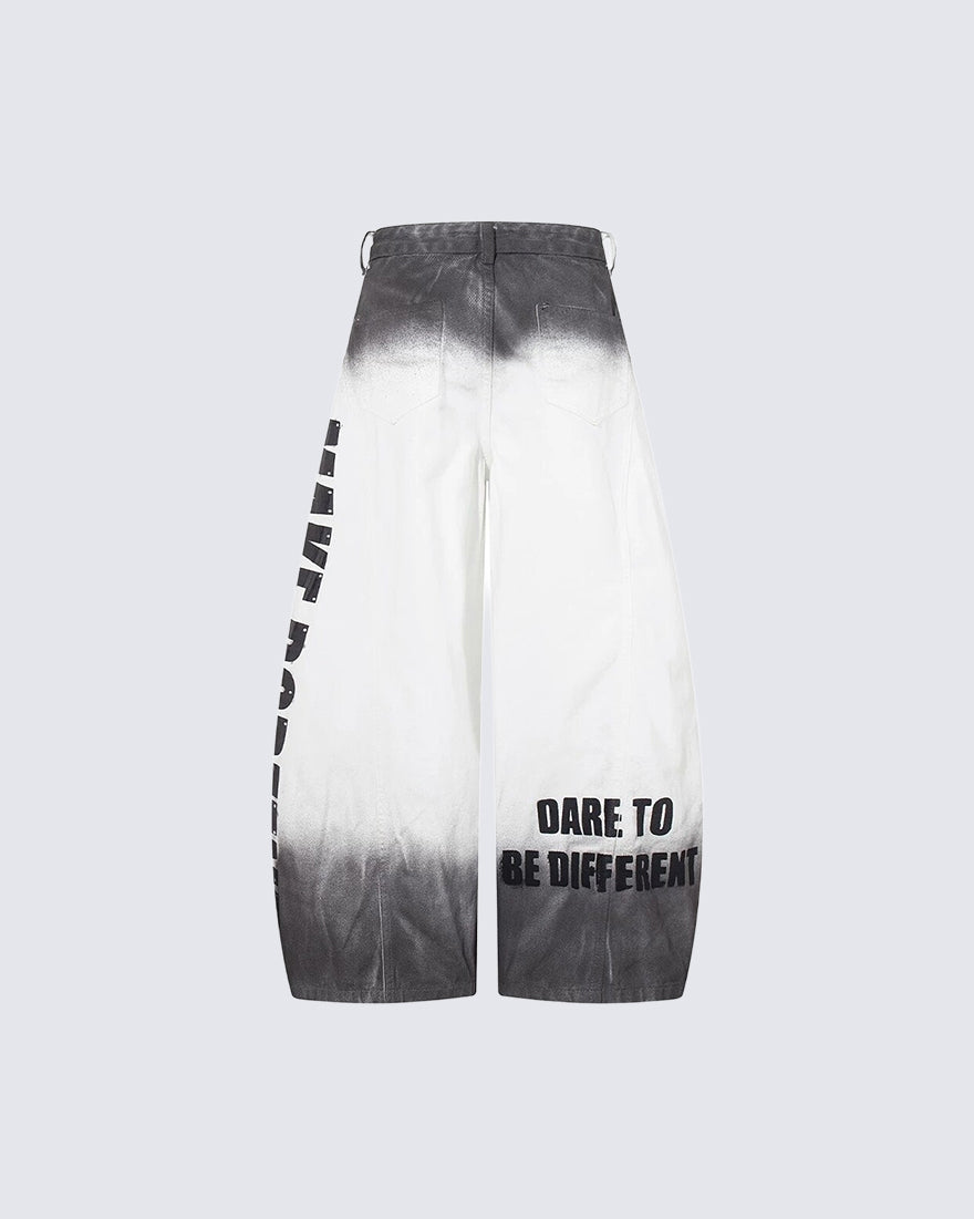 Gradient Number Graphic Wide Leg Denim Pants