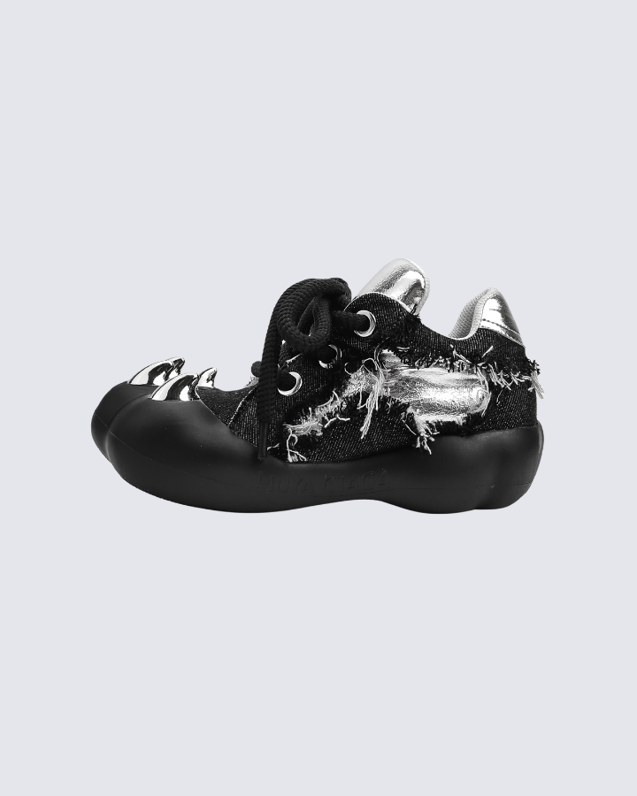 Metallic Claw Toe Distressed Canvas Sneakers