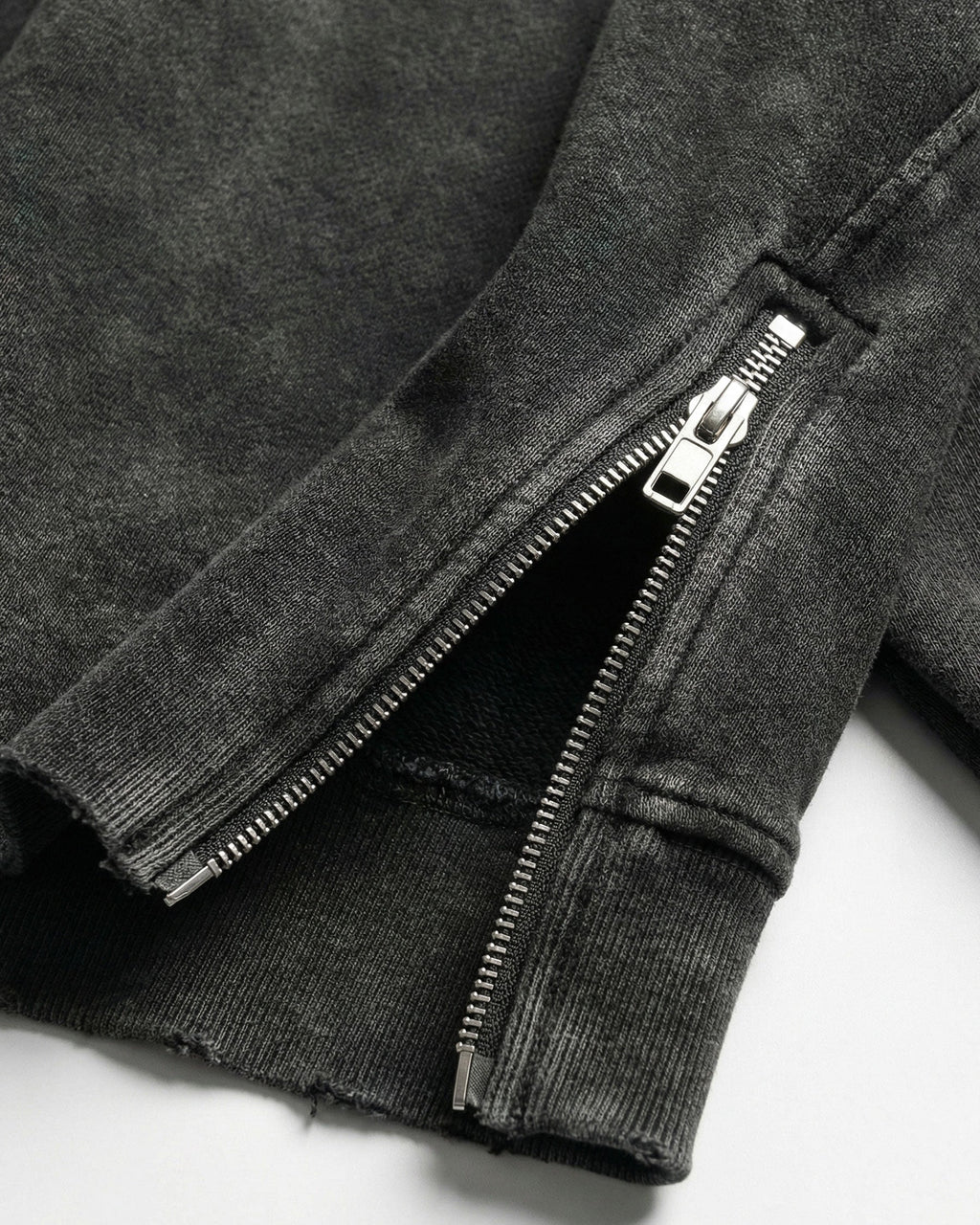 LOW SATURATION-Washed Zip Detail Cropped Sweatshirt