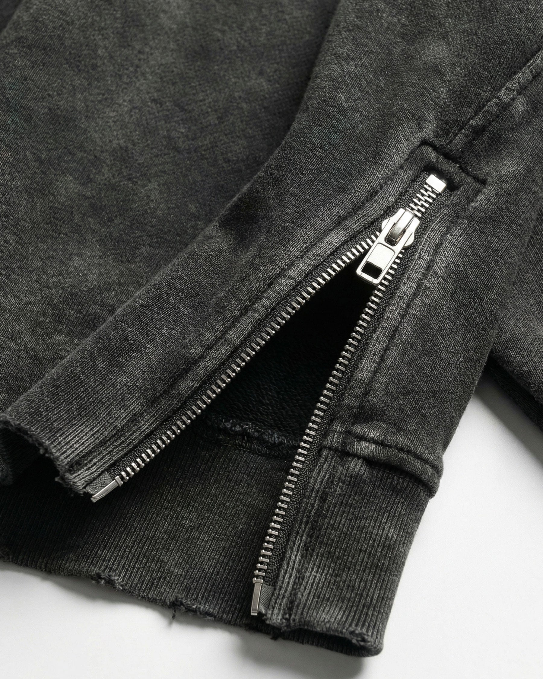 LOW SATURATION-Washed Zip Detail Cropped Sweatshirt