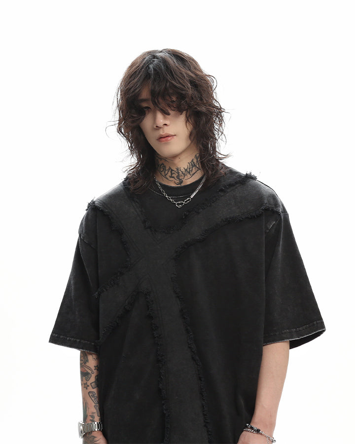 New Vintage Gothic Frayed Cross Graphic T-Shirt