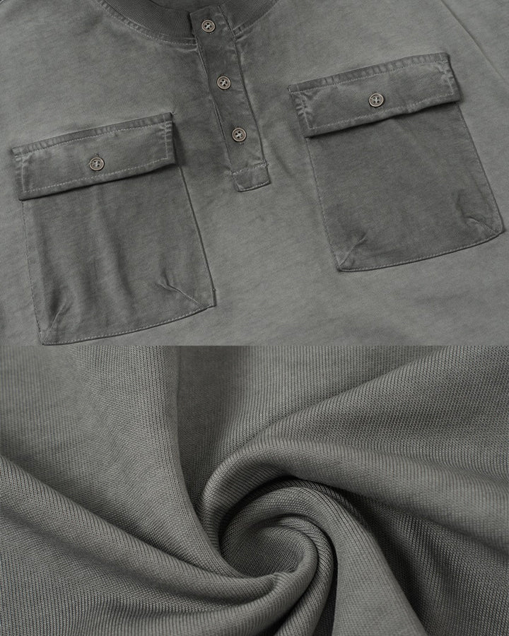 Utility Vintage Washed Double Pocket Henley Tee