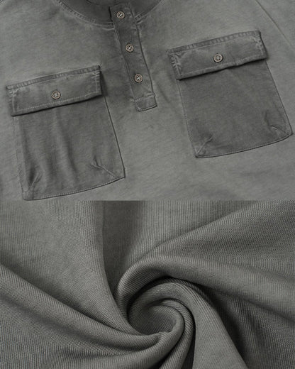 Utility Vintage Washed Double Pocket Henley Tee