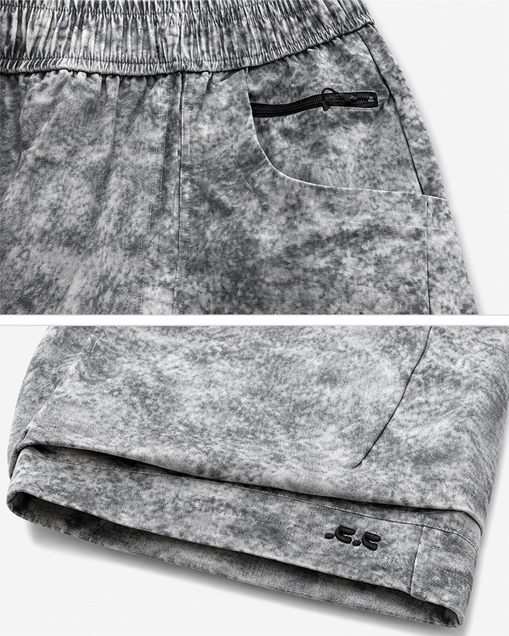Grey Floral-Texture Utility Drawstring Shorts New
