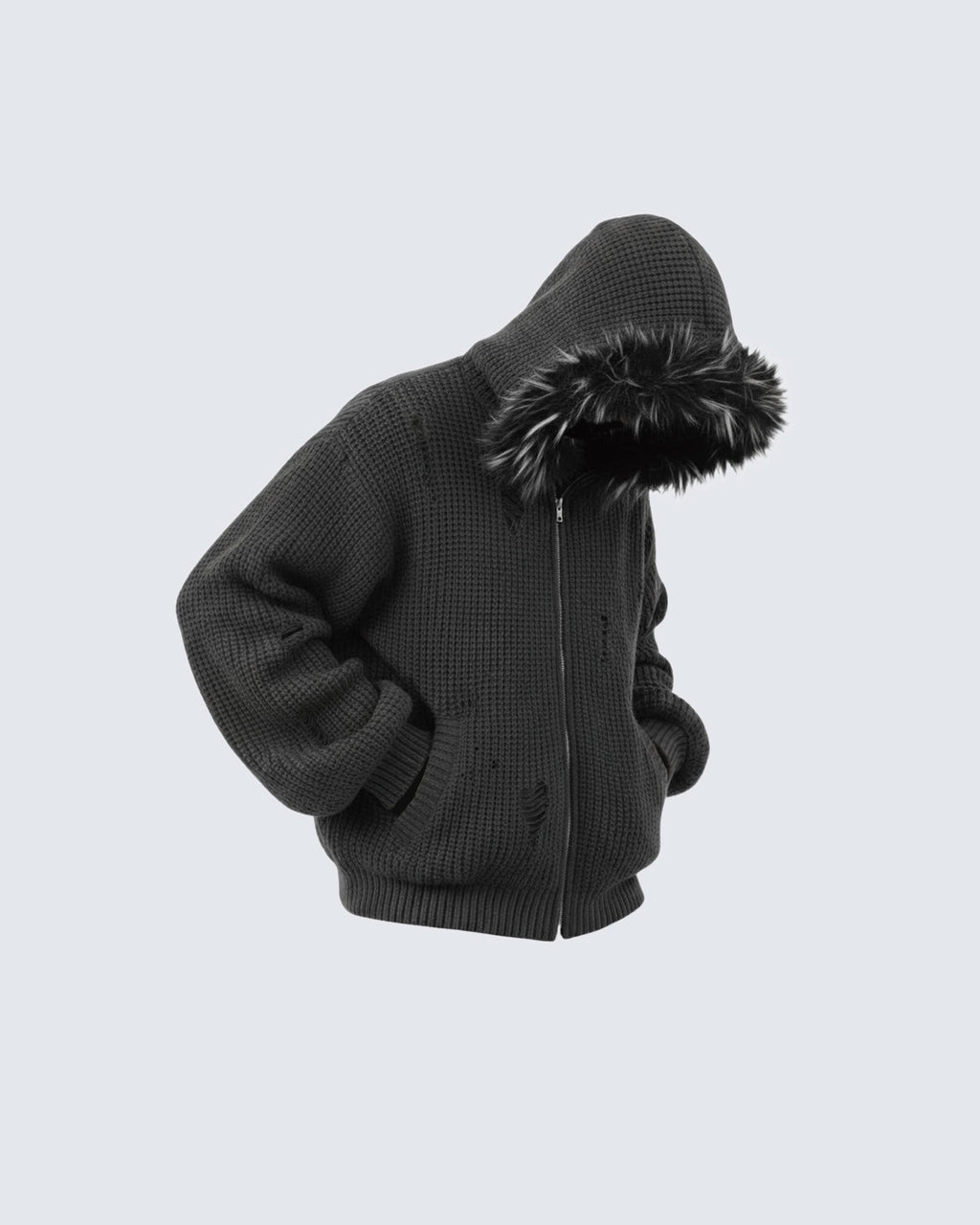 GRYFT Destroyed Knitted Sweater Plush Coat