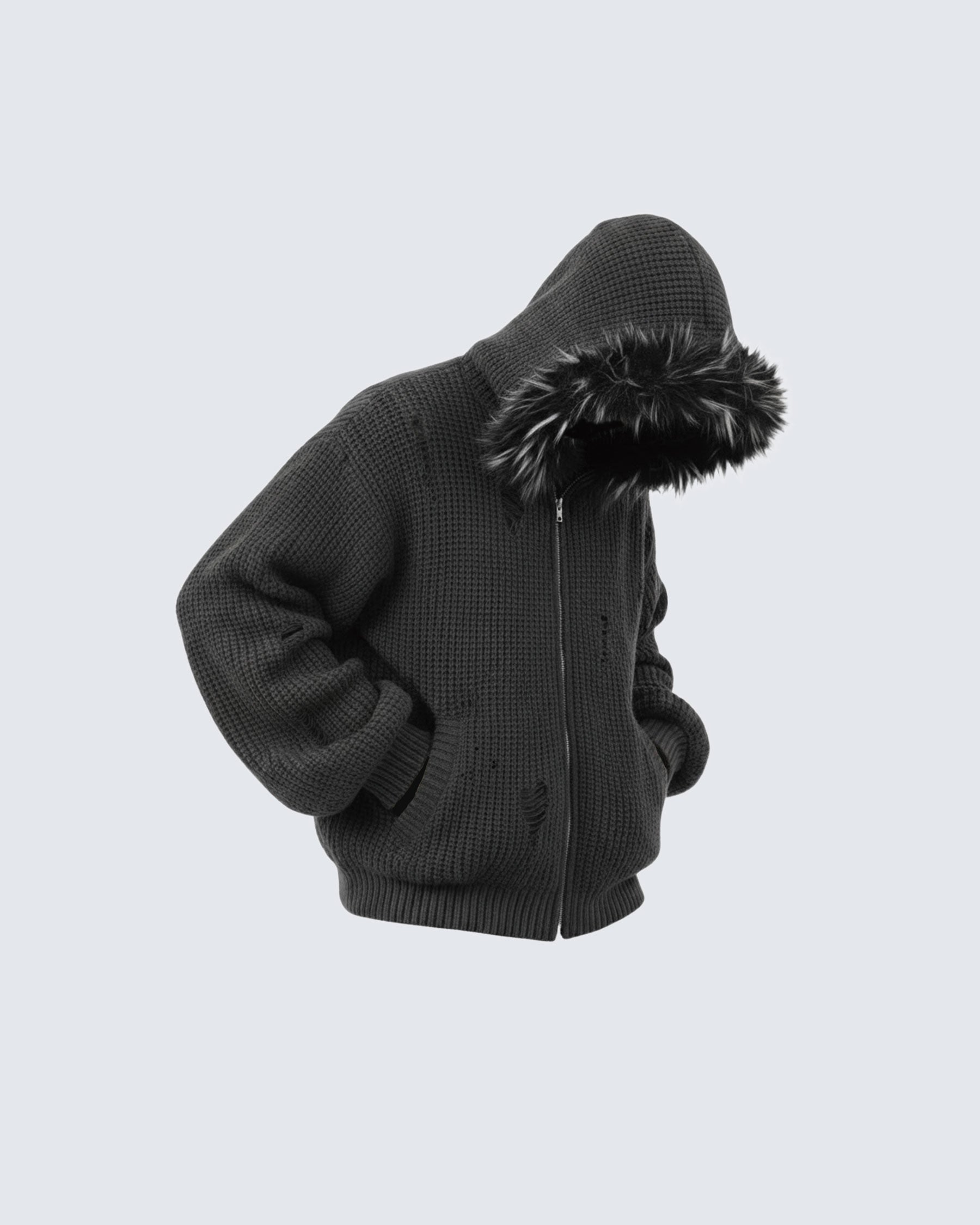 GRYFT Destroyed Knitted Sweater Plush Coat
