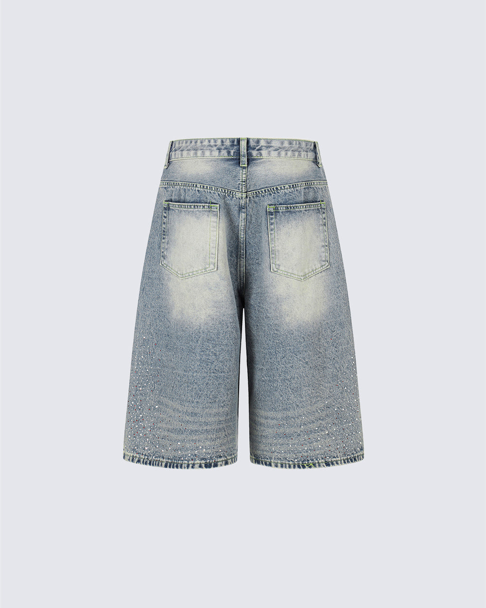 High Street New Rhinestone Washed Wide Denim Shorts