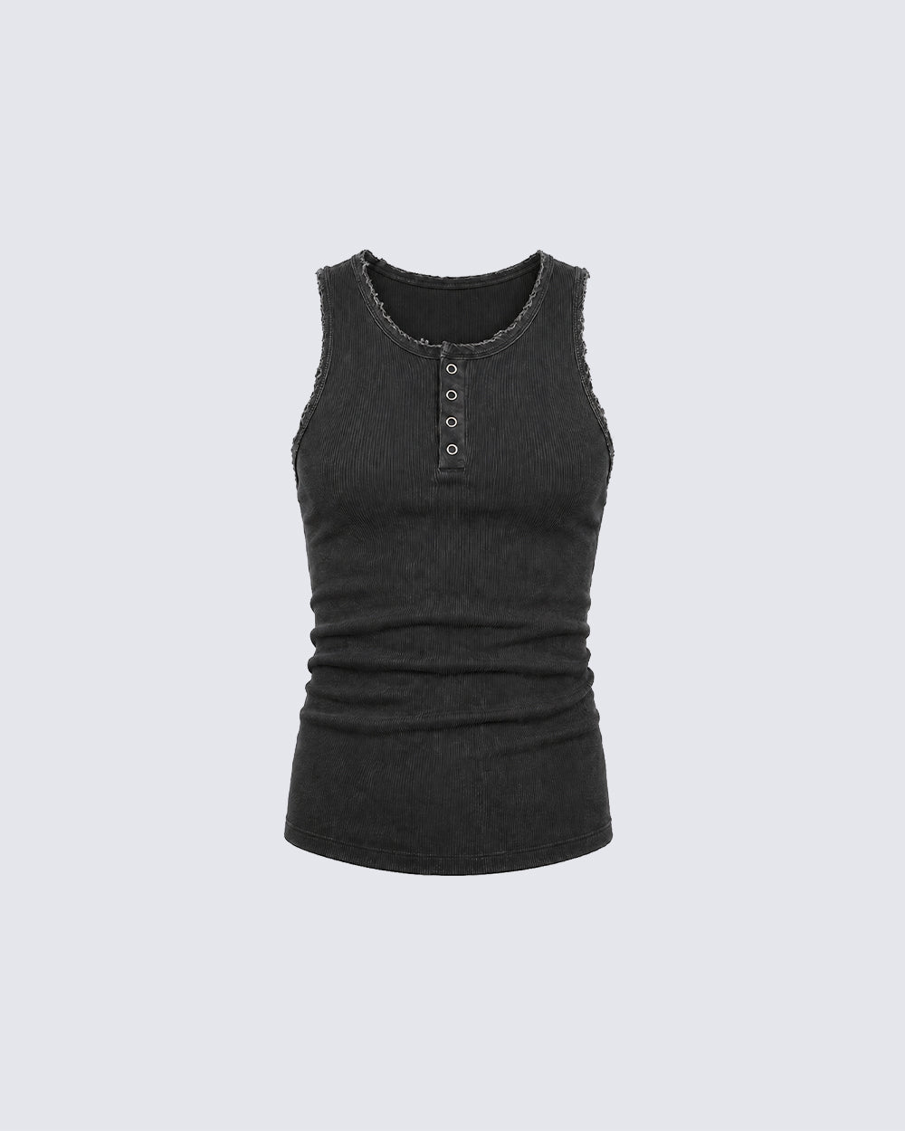 GRYFT Vintage Washed Henley Neck Slim Fit Ribbed Tank Top