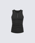 GRYFT Vintage Washed Henley Neck Slim Fit Ribbed Tank Top