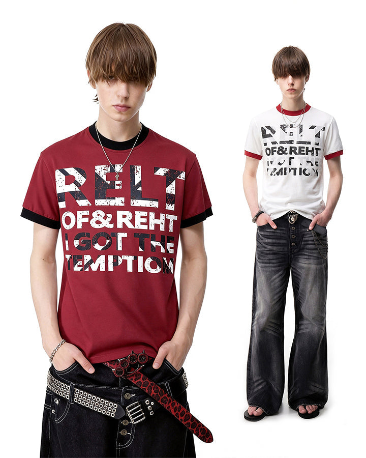 American Vintage Contrast Ringer Graphic T-Shirt New