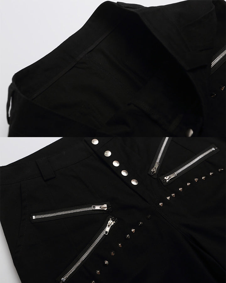 Gothic Rivet Zipper Layered New Wide Shorts