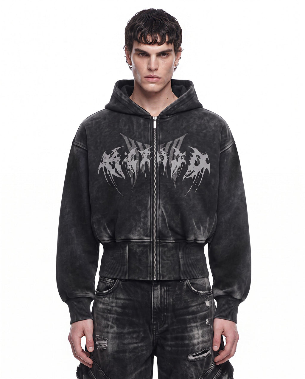 GRYFT Vintage Washed Graphic Zip-Up Hoodie