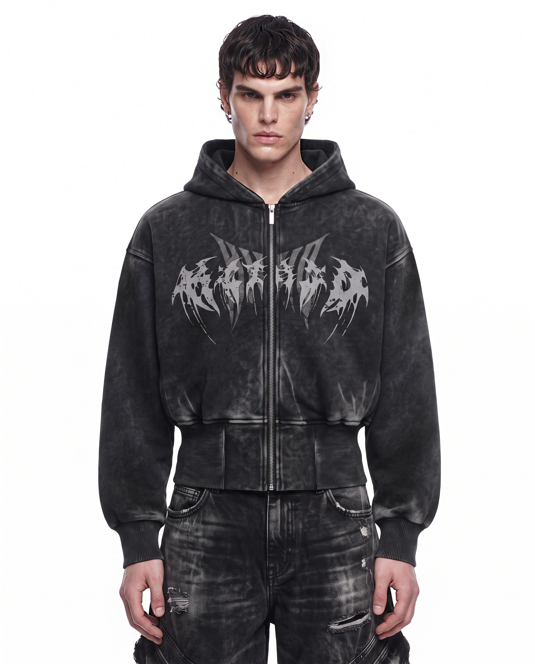 GRYFT Vintage Washed Graphic Zip-Up Hoodie