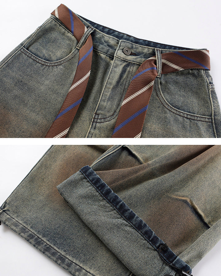 Tie Detail Wide Leg Denim Pants