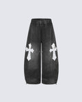 GRYFT Gothic Washed Cross Wide-Leg Sweatpants