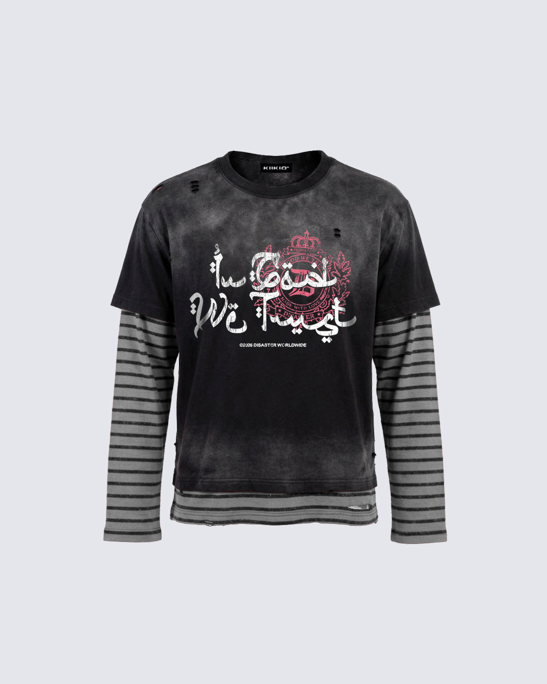 GRYFT Washed Distressed Striped Layered Long Sleeve