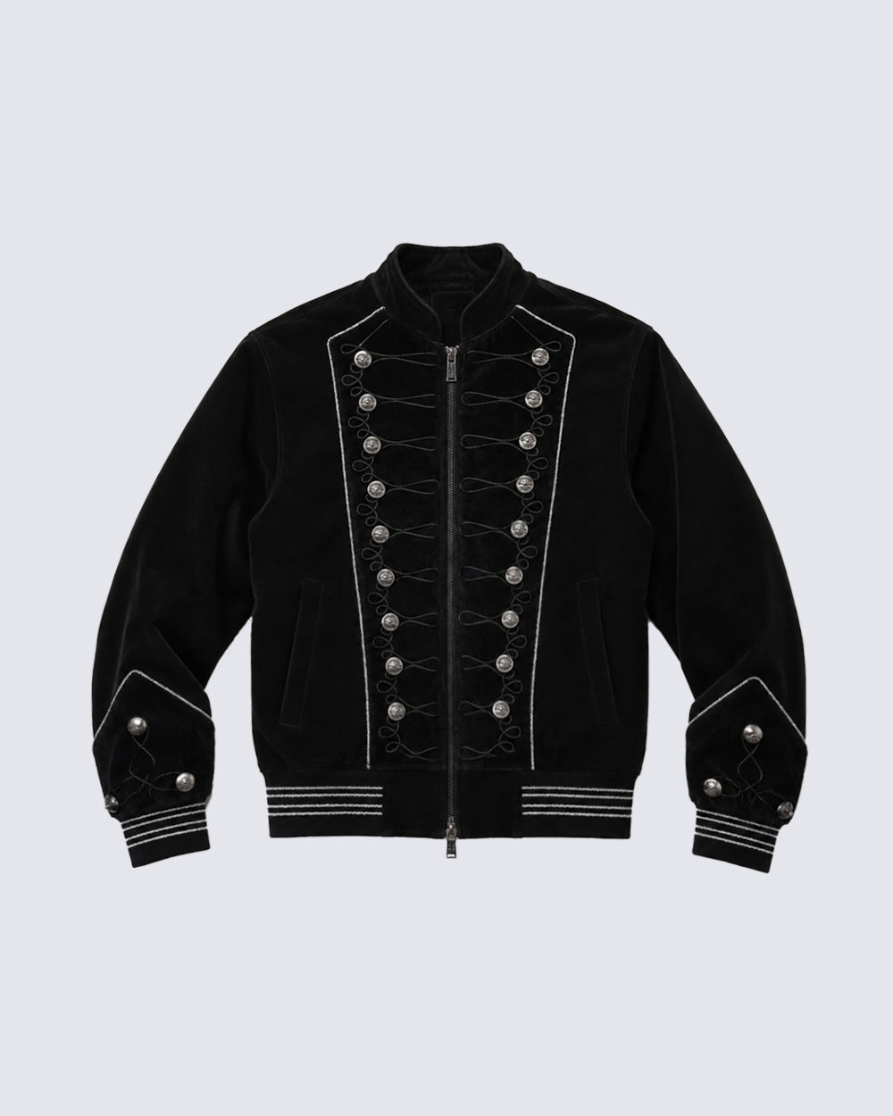 GRYFT Vintage Dark Palace Braided Silver‑Button Bomber Jacket