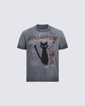 GRYFT Vintage Washed Cat Graphic Streetwear T-Shirt