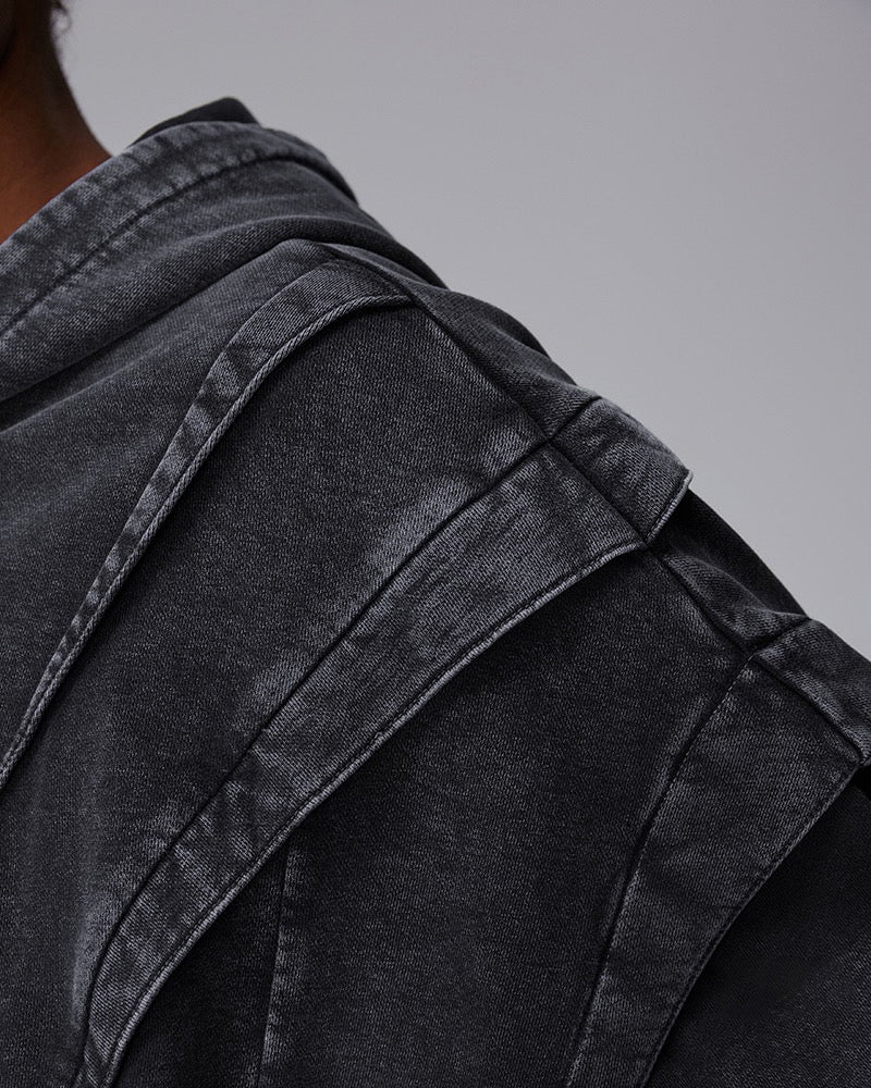 American Avant-Garde Washed Distressed Deconstructed Armor Hoodie Set