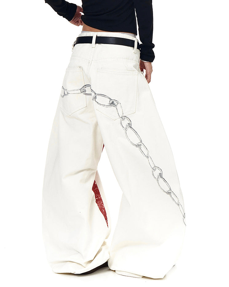 American Vintage Red Cross Chain Balloon Jeans New