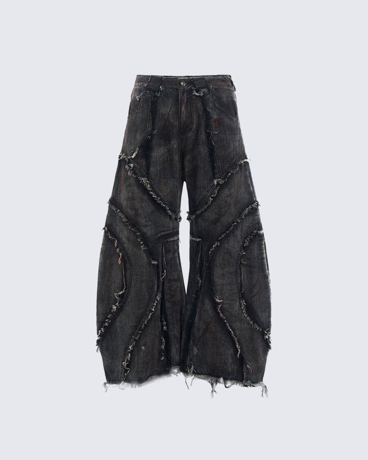 GRYFT Distressed Black Denim Wide-Leg Pants with Frayed Details