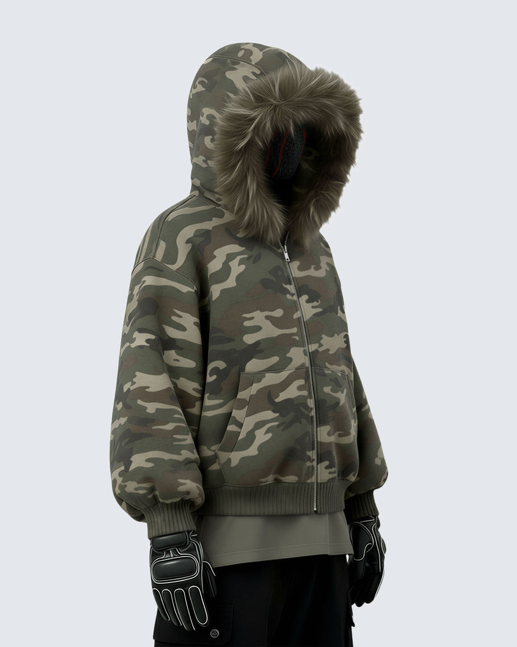 Camouflage Fur Collar Cotton Jacket