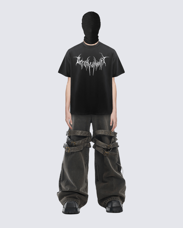 Black Graphic T-shirt with Abstract Print