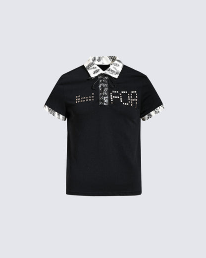 American Retro Leopard Print Metallic Stud Letter T-Shirt