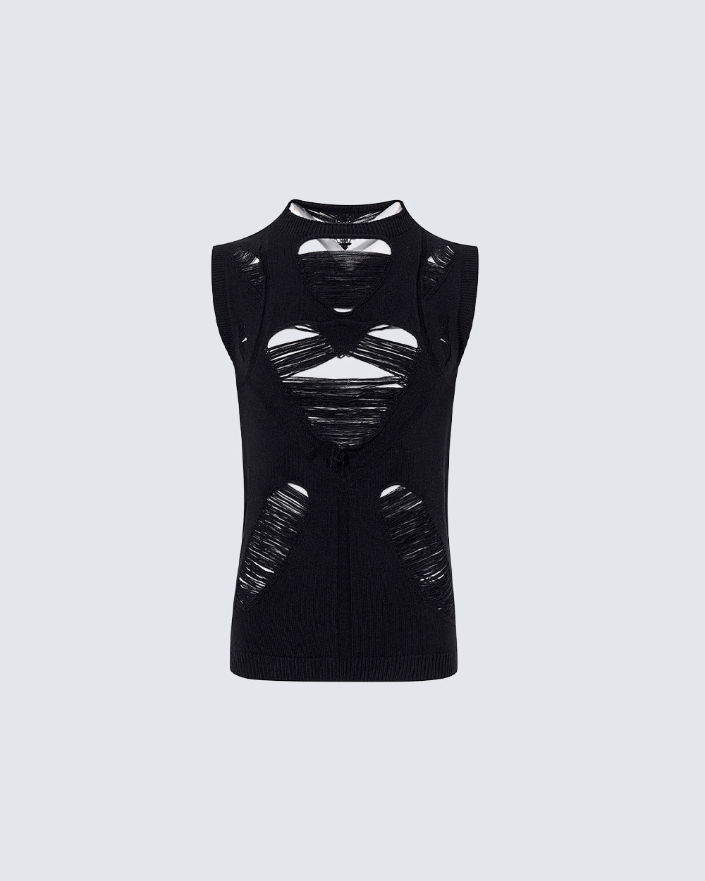 New Dark Distressed Cutout Sleeveless Knit Top