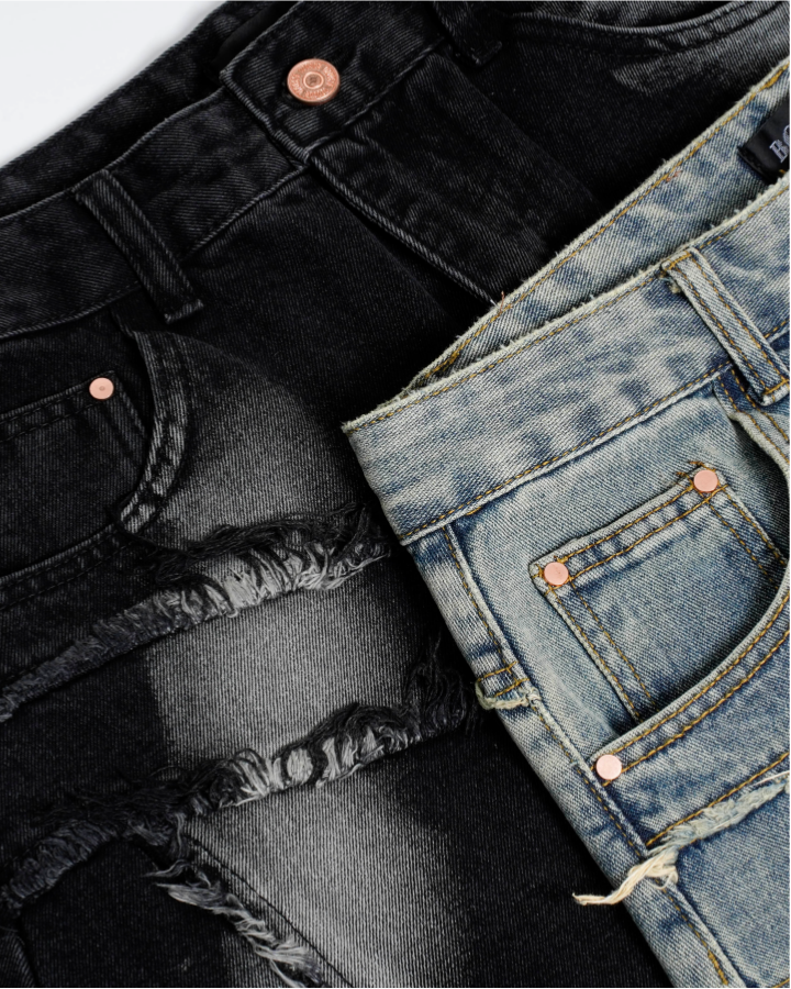 Distressed Wide-Leg Patchwork Jeans