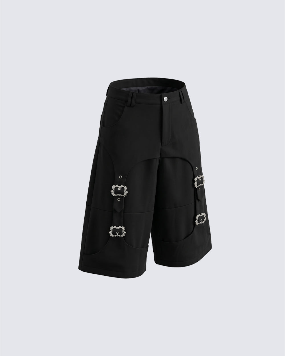 Dark Avant Garde Deconstructed Metal Buckle Suit Shorts