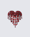 Red Crystal Heart Fringe Brooch