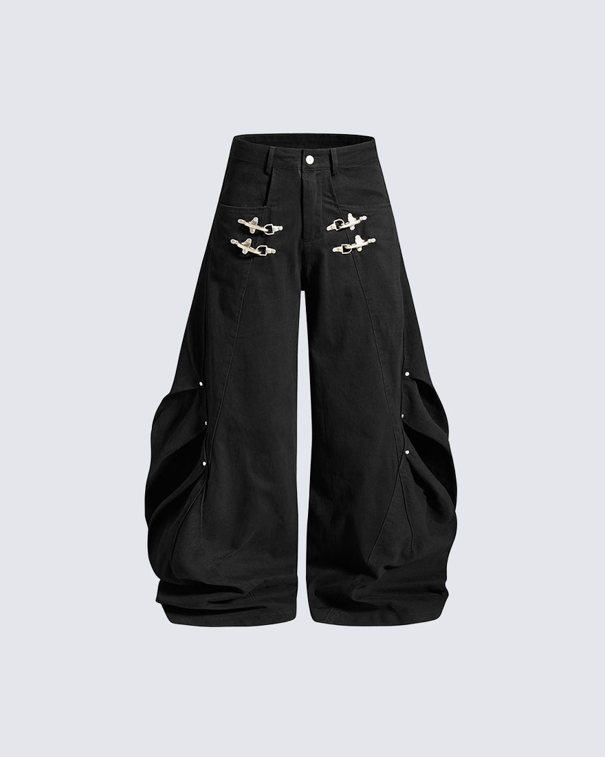 GRYFT Gothic Buckle Draped Wide Leg Pants