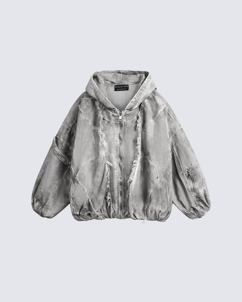 Distressed Patchwork Washed Zip Jacket