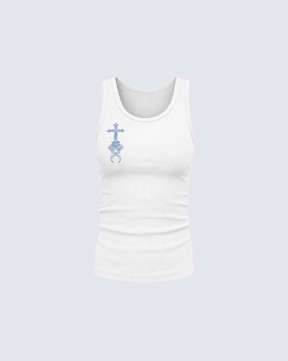 GRYFT Gothic Cross Embroidered Slim Fit Ribbed Tank Top