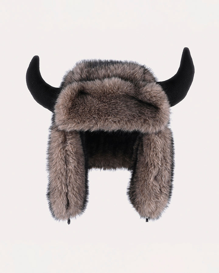 Horn Faux Mink Fur Trapper Hat
